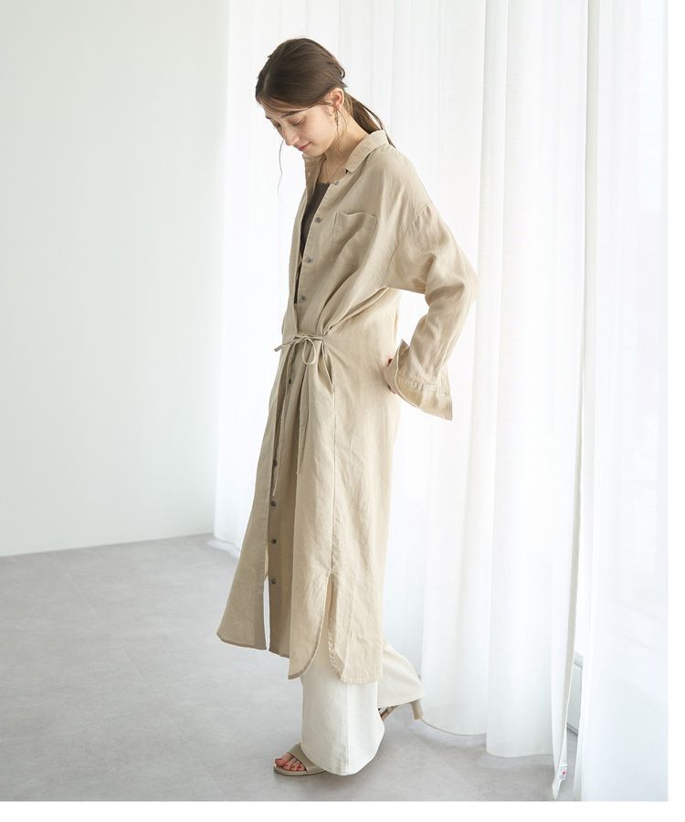 YECCA VECCA「2wayフレンチリネンロングシャツワンピース」|ワンピース|