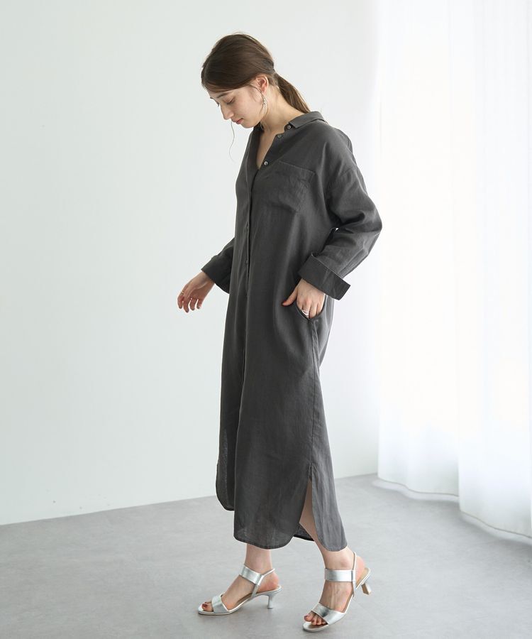 YECCA VECCA「2wayフレンチリネンロングシャツワンピース」|ワンピース|