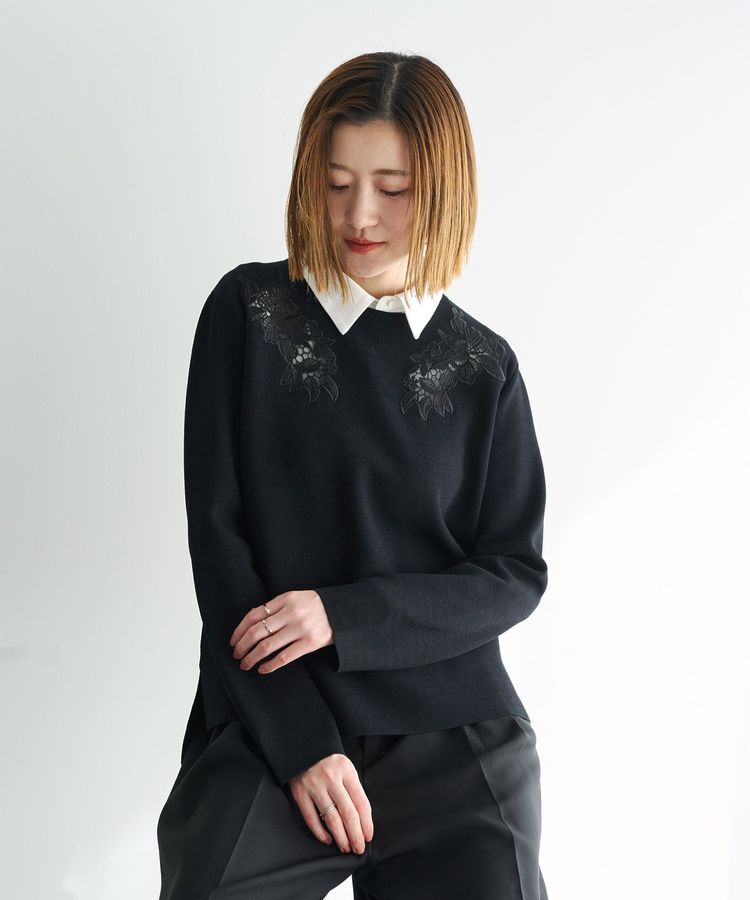YECCA VECCA「2way襟付きレースニット」|ニット・セーター|