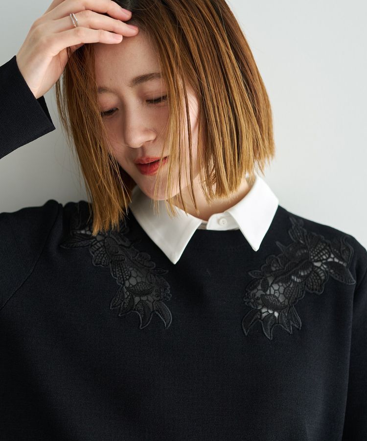 YECCA VECCA「2way襟付きレースニット」|ニット・セーター|