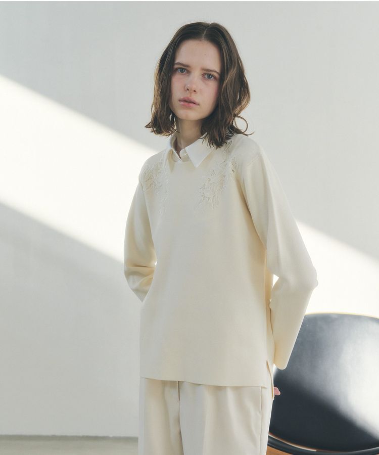 YECCA VECCA「2way襟付きレースニット」|ニット・セーター|