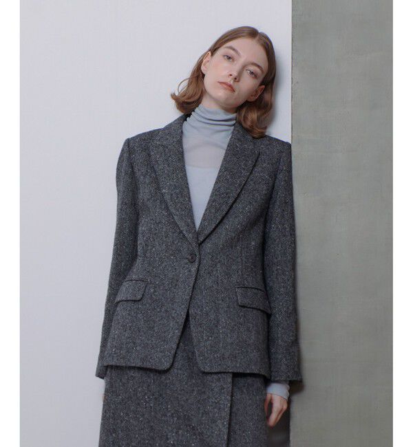 allureville「【セットアップ対応可能】ヘリンボンツイードテーラードジャケット」|テーラードジャケット|ブラック