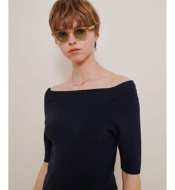 allureville「2WAY ネック5分袖プルオーバー」|ニット・セーター|ネイビー