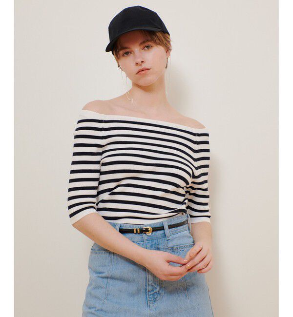 allureville「2WAY ネック5分袖プルオーバー」|ニット・セーター|ネイビー