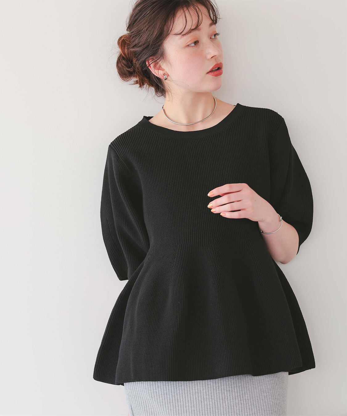 titivate「フレアデザインニットトップス」|ニット・セーター|ブラック