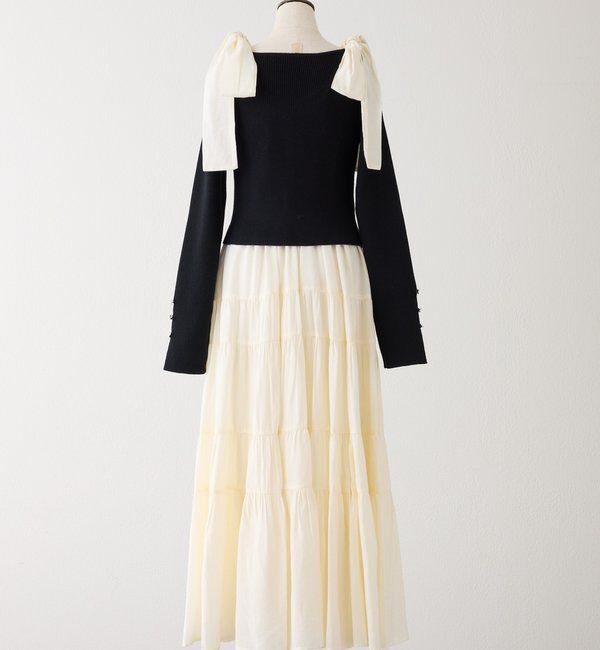  「【肩リボン取り外し可能】カーディガンセット２枚セットワンピ」|ワンピース|