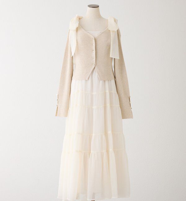  「【肩リボン取り外し可能】カーディガンセット２枚セットワンピ」|ワンピース|ホワイト系その他