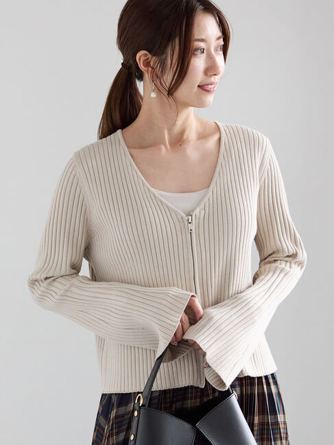 Te chichi「リブダブルジップVネックカーディガン」|カーディガン|