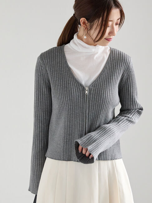 Te chichi「リブダブルジップVネックカーディガン」|カーディガン|グレー