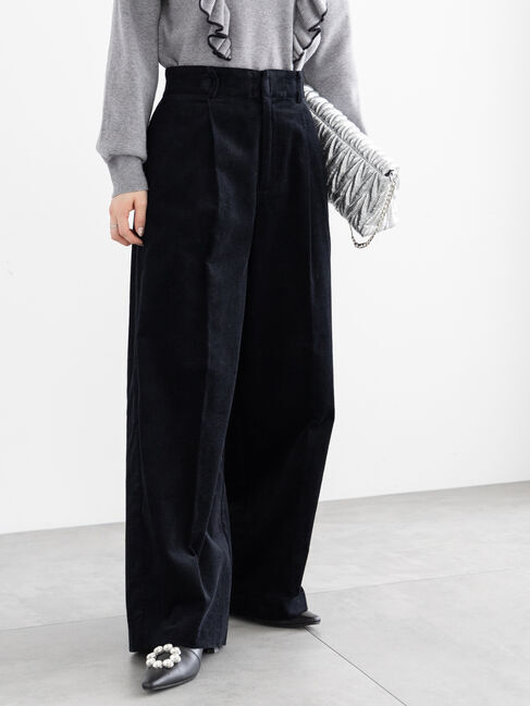 Te chichi「ソフトコーデュロイワイドパンツ」|その他|ブラック