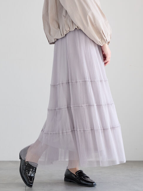 Te chichi「チュールプリーツティアードロングスカート」|スカート|ライトベージュ