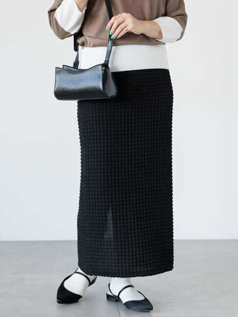 Lugnoncure「ふくれジャカードナロースカート」|スカート|ブラック