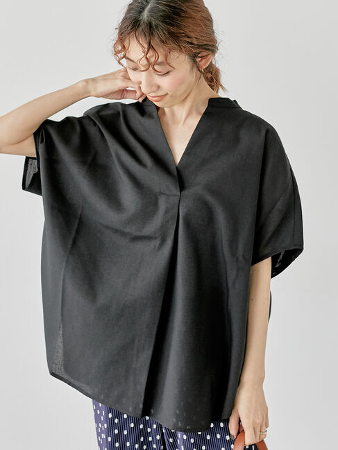 Lugnoncure「【イージーケア】ドルマンスキッパーブラウス」|シャツ・ブラウス|ブラック