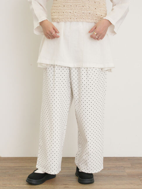 Samansa Mos2「【M/Lサイズ】ドット柄ストレートパンツ」|その他|オフホワイト
