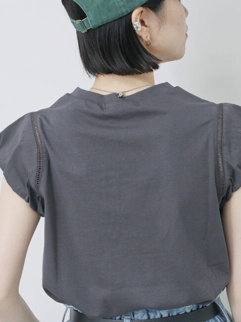 Samansa Mos2 blue「ハシゴレース付きフレンチTシャツ」|Tシャツ・カットソー|