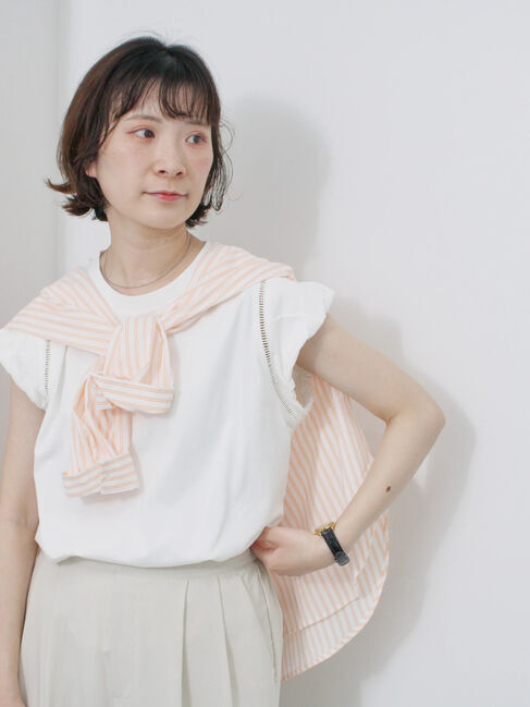 Samansa Mos2 blue「ハシゴレース付きフレンチTシャツ」|Tシャツ・カットソー|