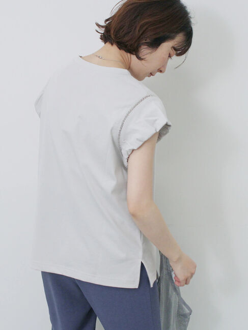 Samansa Mos2 blue「ハシゴレース付きフレンチTシャツ」|Tシャツ・カットソー|