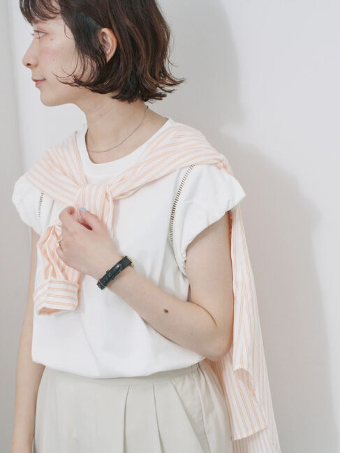 Samansa Mos2 blue「ハシゴレース付きフレンチTシャツ」|Tシャツ・カットソー|