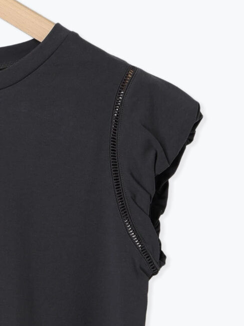 Samansa Mos2 blue「ハシゴレース付きフレンチTシャツ」|Tシャツ・カットソー|