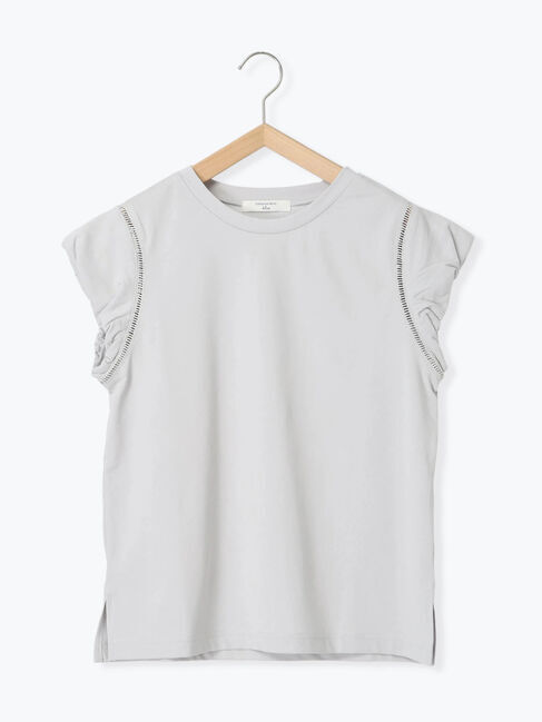 Samansa Mos2 blue「ハシゴレース付きフレンチTシャツ」|Tシャツ・カットソー|