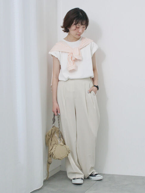 Samansa Mos2 blue「ハシゴレース付きフレンチTシャツ」|Tシャツ・カットソー|