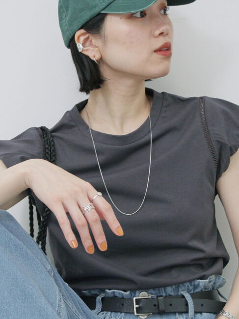 Samansa Mos2 blue「ハシゴレース付きフレンチTシャツ」|Tシャツ・カットソー|