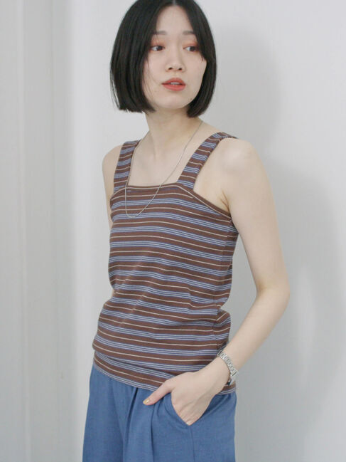 Samansa Mos2 blue「マルチボーダータンク」|Tシャツ・カットソー|