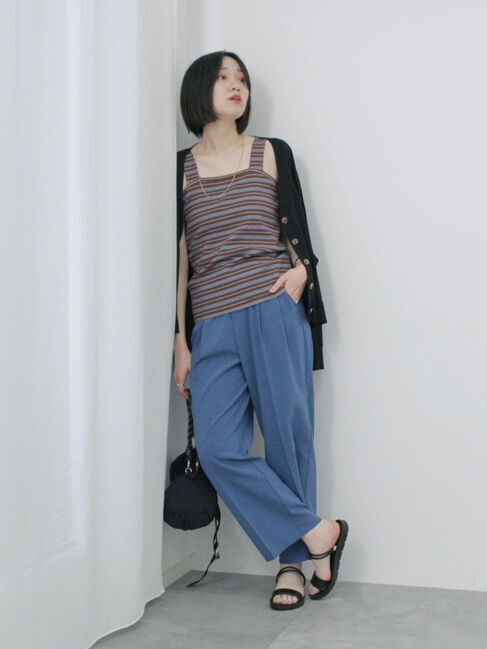 Samansa Mos2 blue「マルチボーダータンク」|Tシャツ・カットソー|