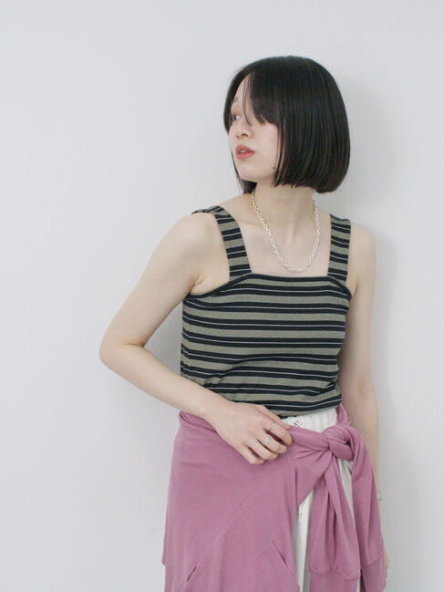 Samansa Mos2 blue「マルチボーダータンク」|Tシャツ・カットソー|