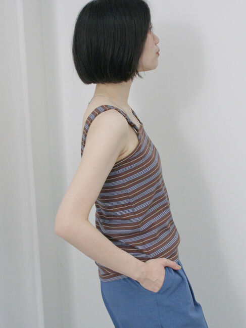 Samansa Mos2 blue「マルチボーダータンク」|Tシャツ・カットソー|