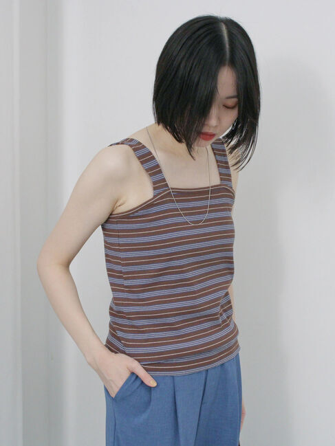 Samansa Mos2 blue「マルチボーダータンク」|Tシャツ・カットソー|