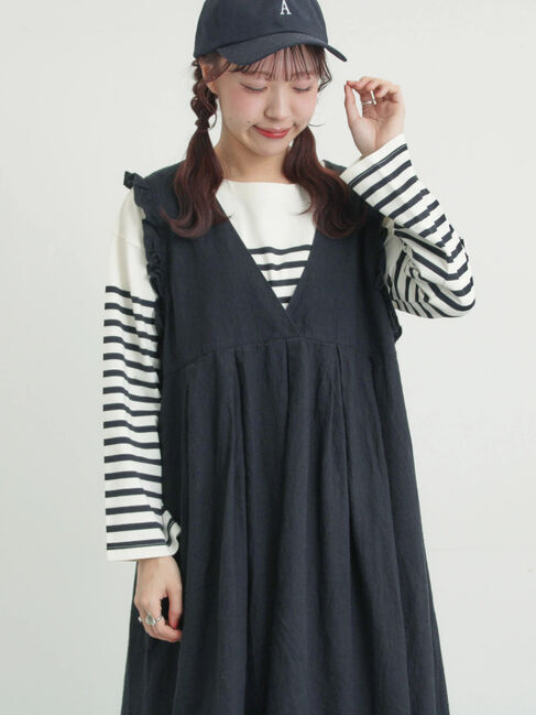 Samansa Mos2「【Cross&times;Linen】肩フリル前後2WAYジャンパースカート」|ワンピース|