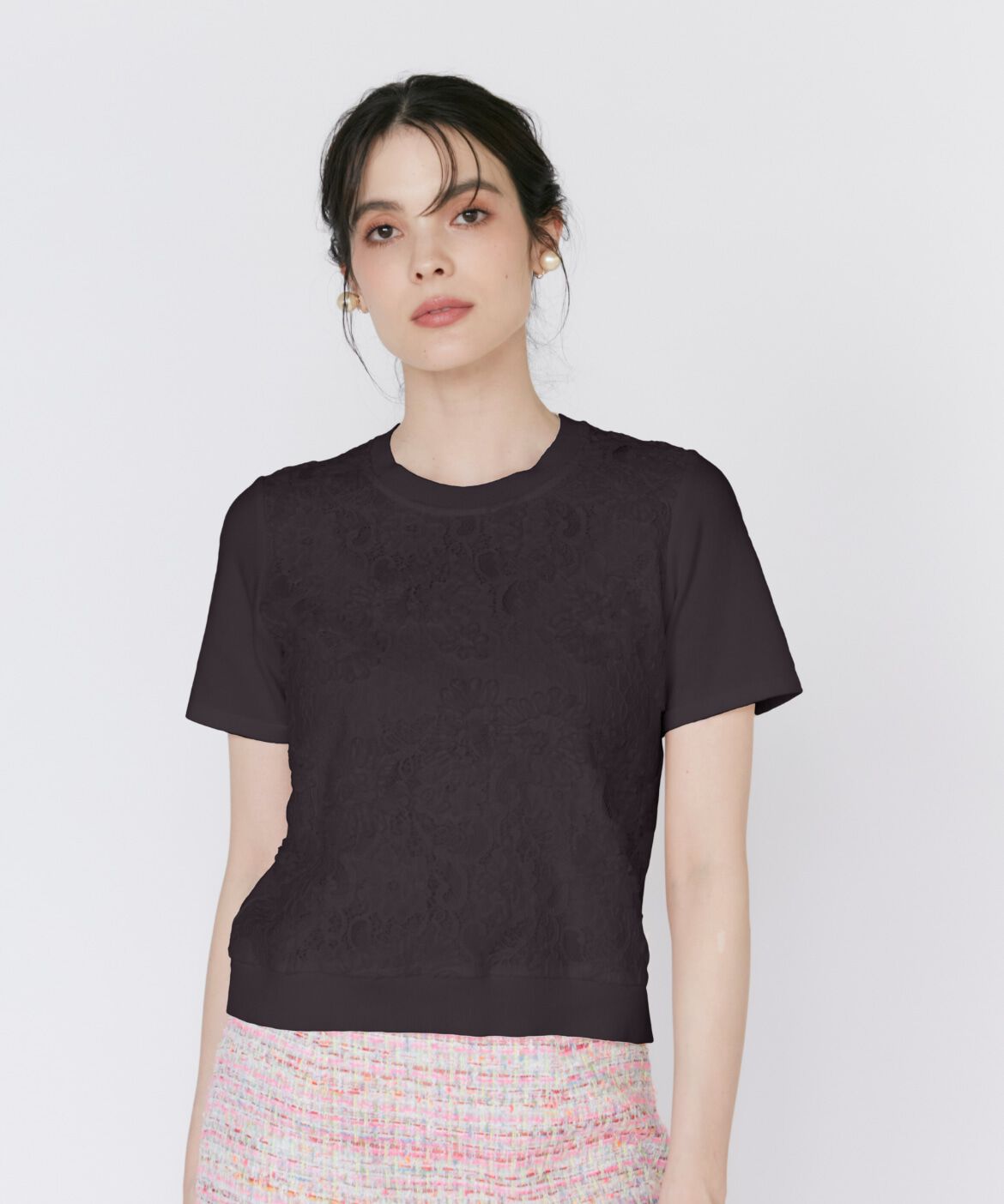 Maglie le cassetto「《大きいサイズ》3D刺繍レースプルオーバー《Maglie White》」|ニット・セーター|ブラック