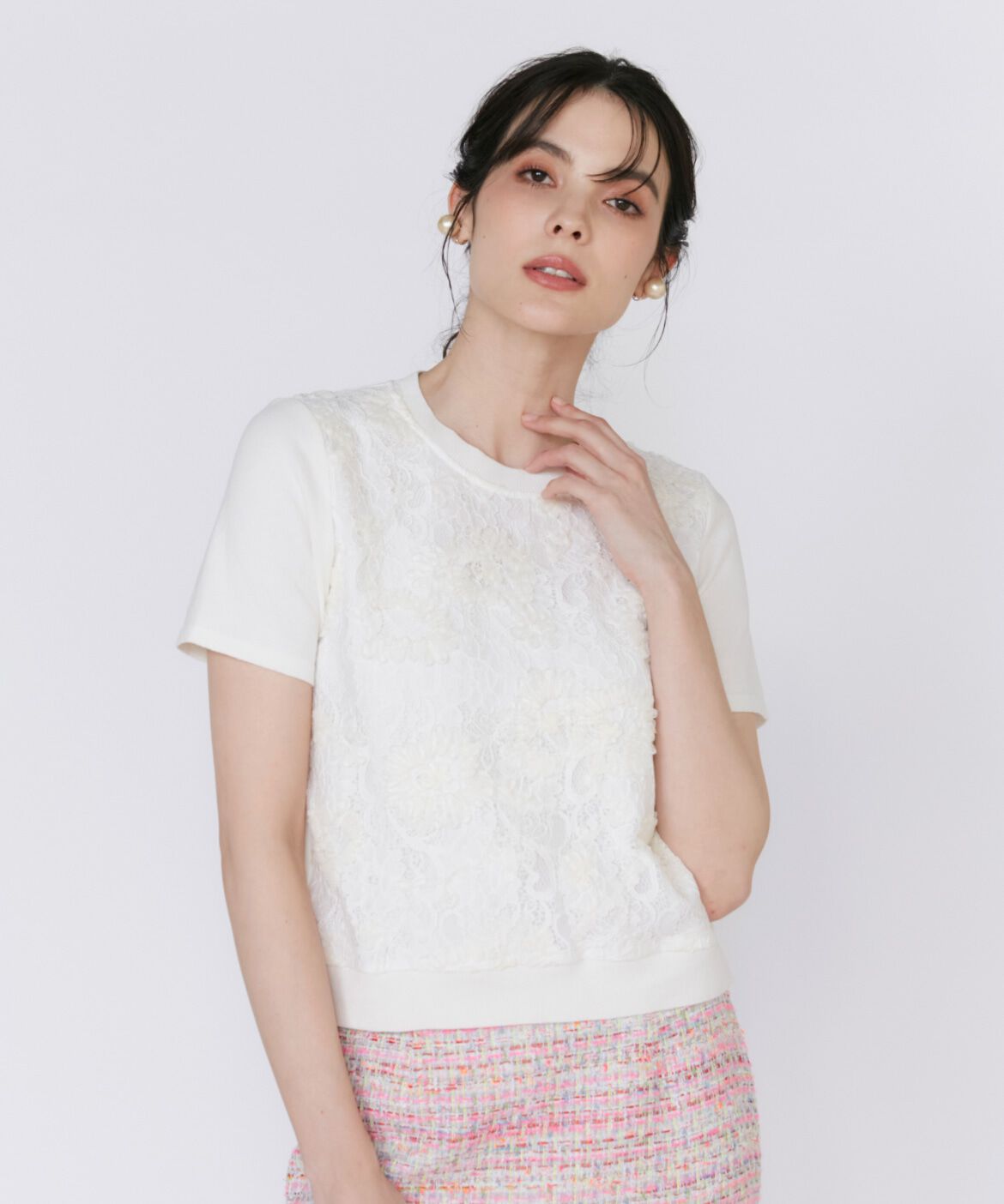 Maglie le cassetto「《大きいサイズ》3D刺繍レースプルオーバー《Maglie White》」|ニット・セーター|