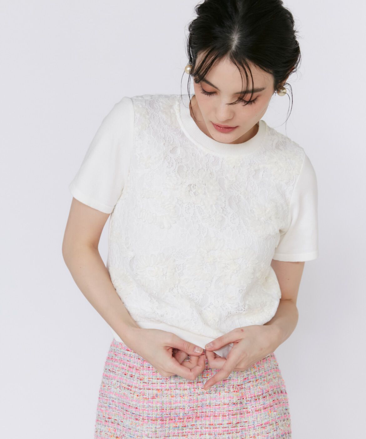 Maglie le cassetto「《大きいサイズ》3D刺繍レースプルオーバー《Maglie White》」|ニット・セーター|