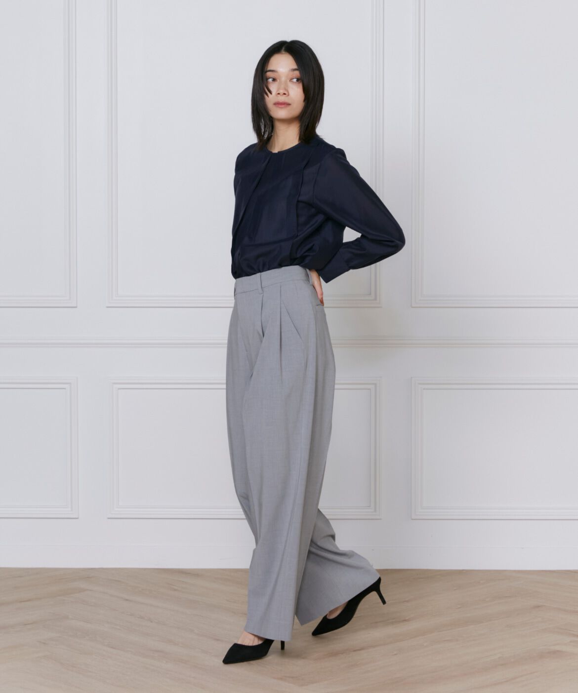 INED「《大きいサイズ》TRストレッチツータックワイドパンツ」|その他|