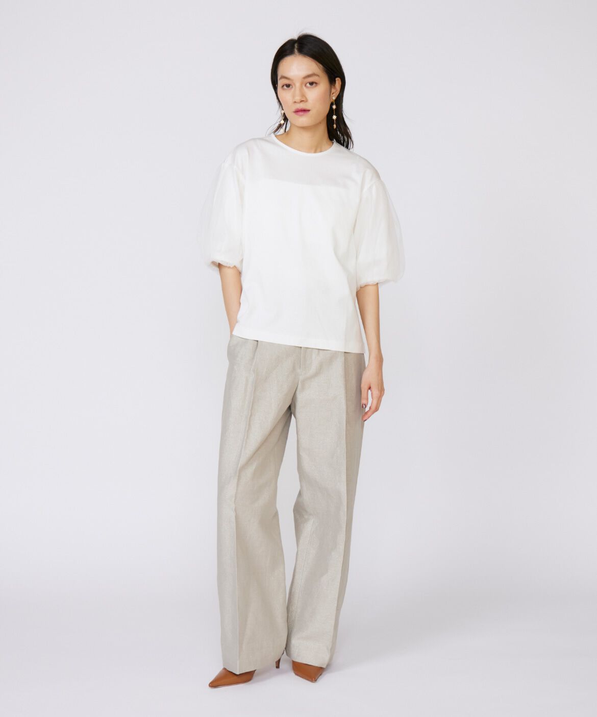 INED「《大きいサイズ》袖チュールカットソー」|Tシャツ・カットソー|