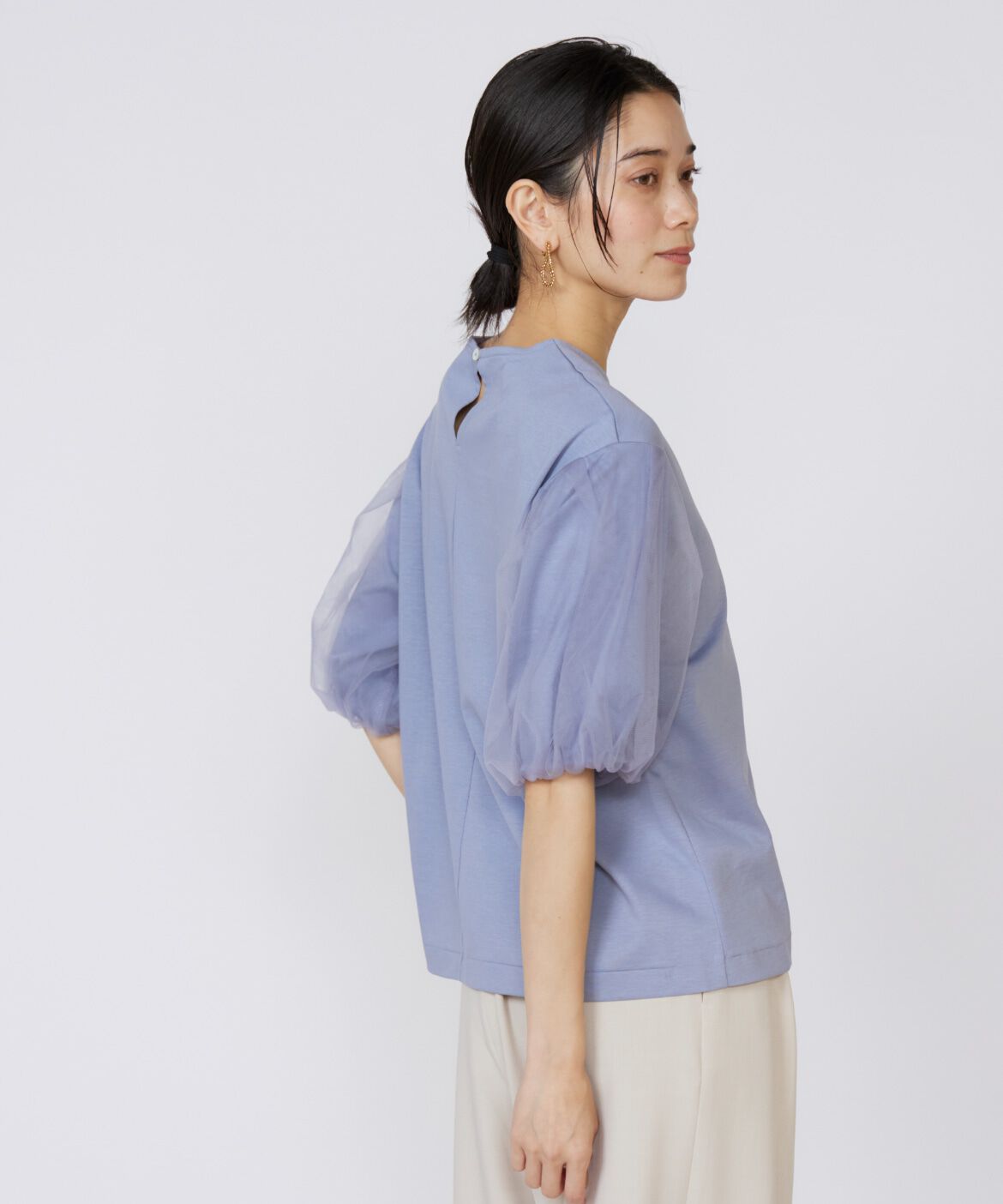 INED「《大きいサイズ》袖チュールカットソー」|Tシャツ・カットソー|