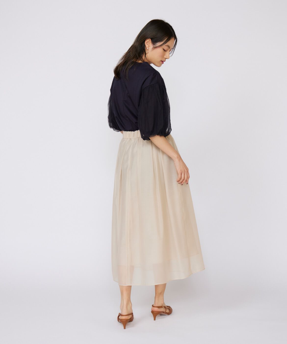 INED「《大きいサイズ》袖チュールカットソー」|Tシャツ・カットソー|