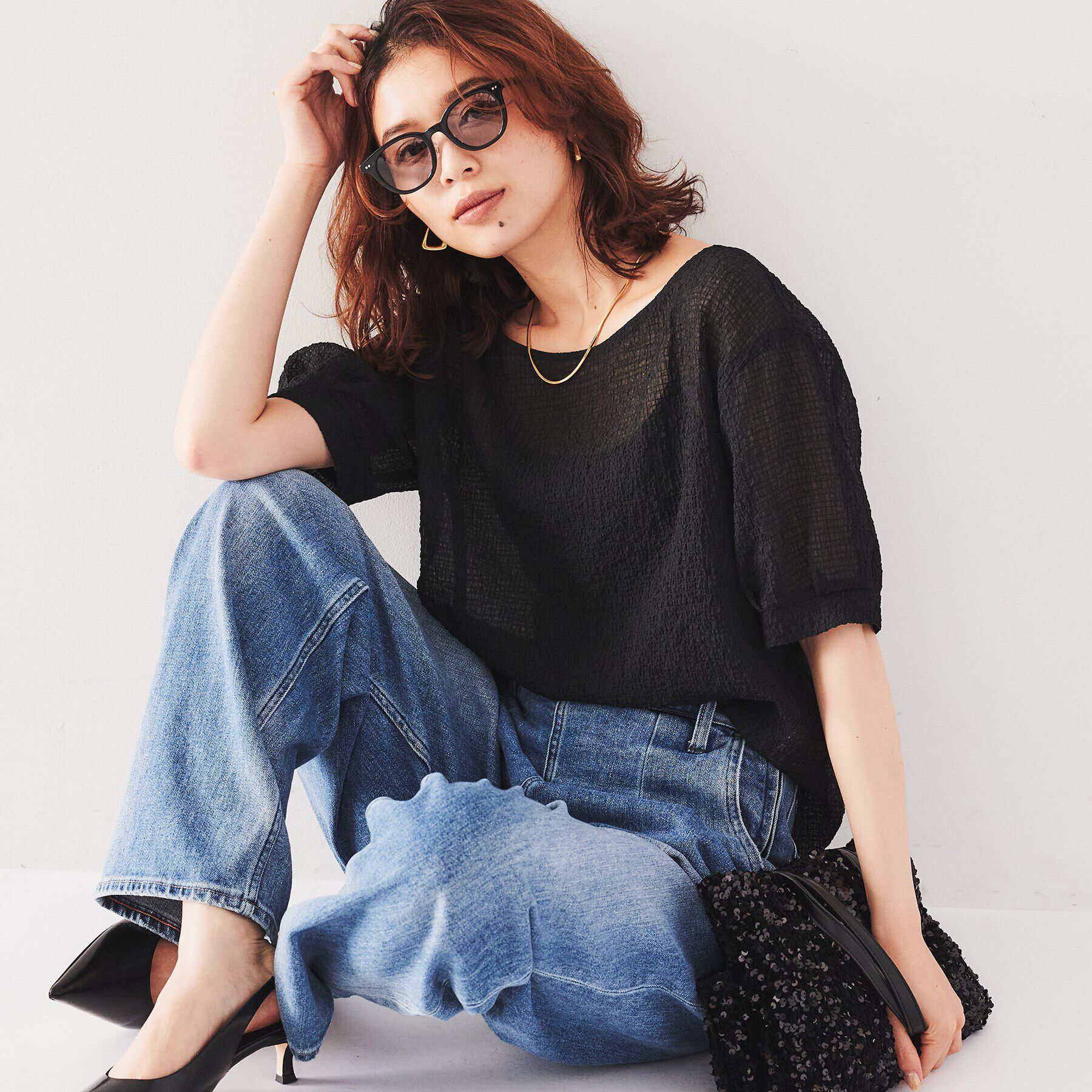 UNTITLED「【シアー/ストレッチ/凹凸素材】バンピー袖コンシャスブラウス」|シャツ・ブラウス|