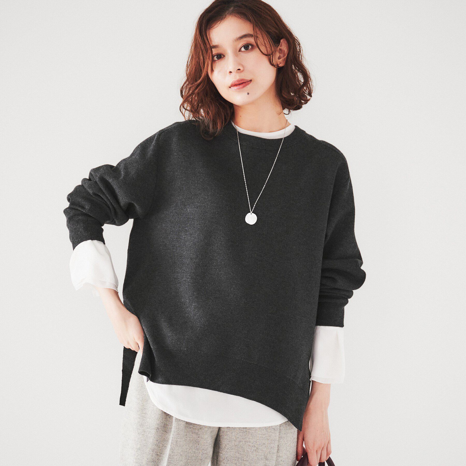 UNTITLED「【セットアップ可能/スウェットライク】バラクラバ付き ニットプルオーバー」|ニット・セーター|