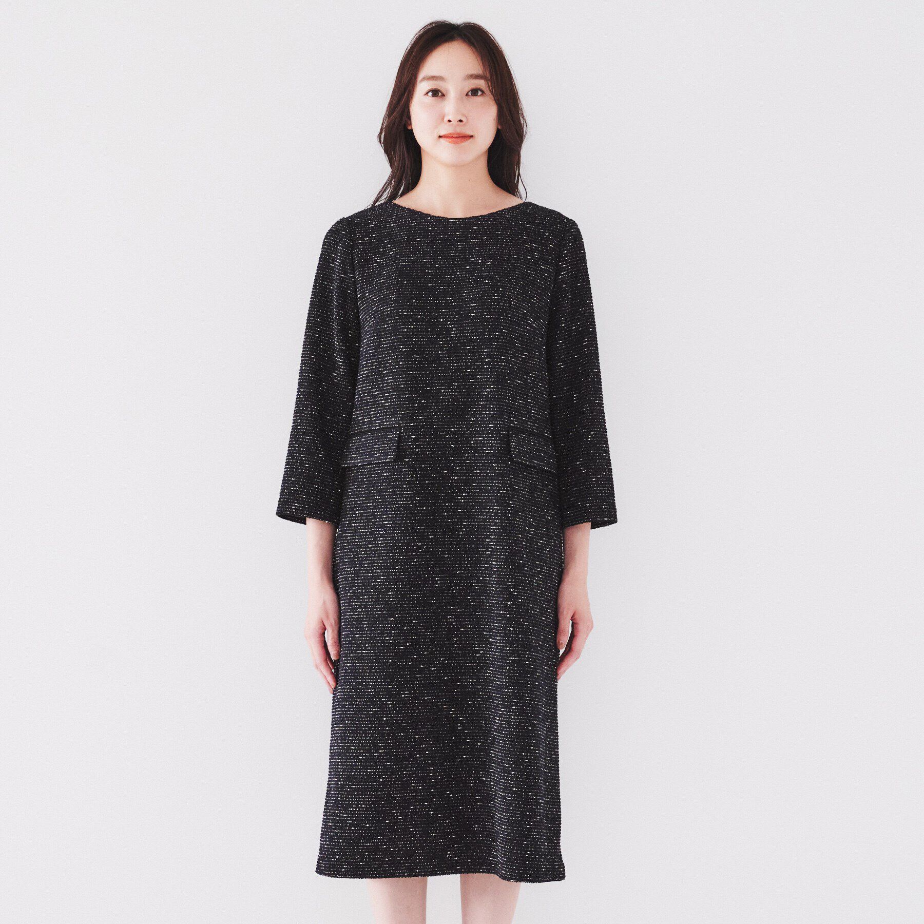 UNTITLED「【日本製/きれいめ】ツイードライクジャージ サックワンピース」|ワンピース|