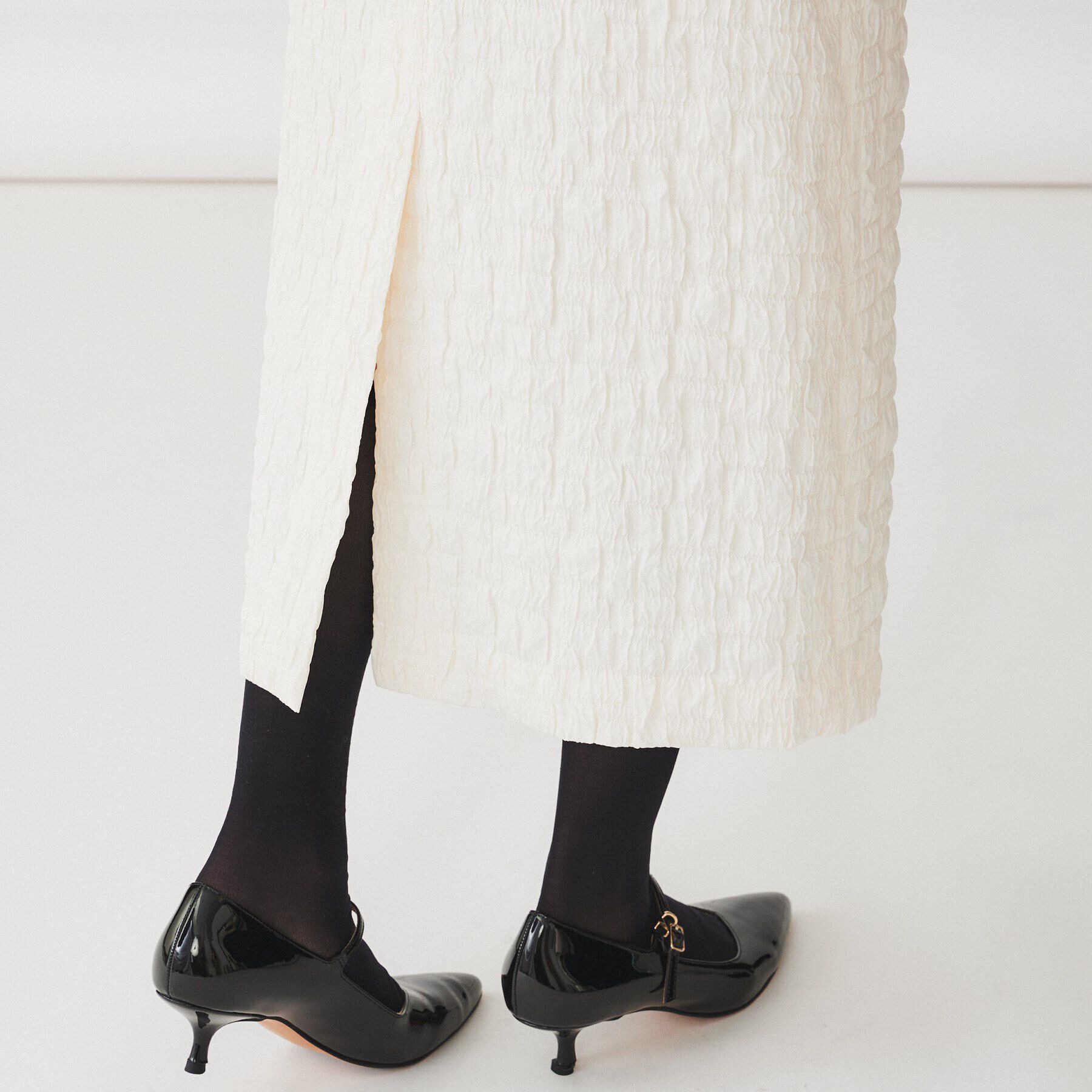 UNTITLED「【後ろウエストゴム/日本製/洗える】ブロック柄ジャカードナロースカート」|スカート|