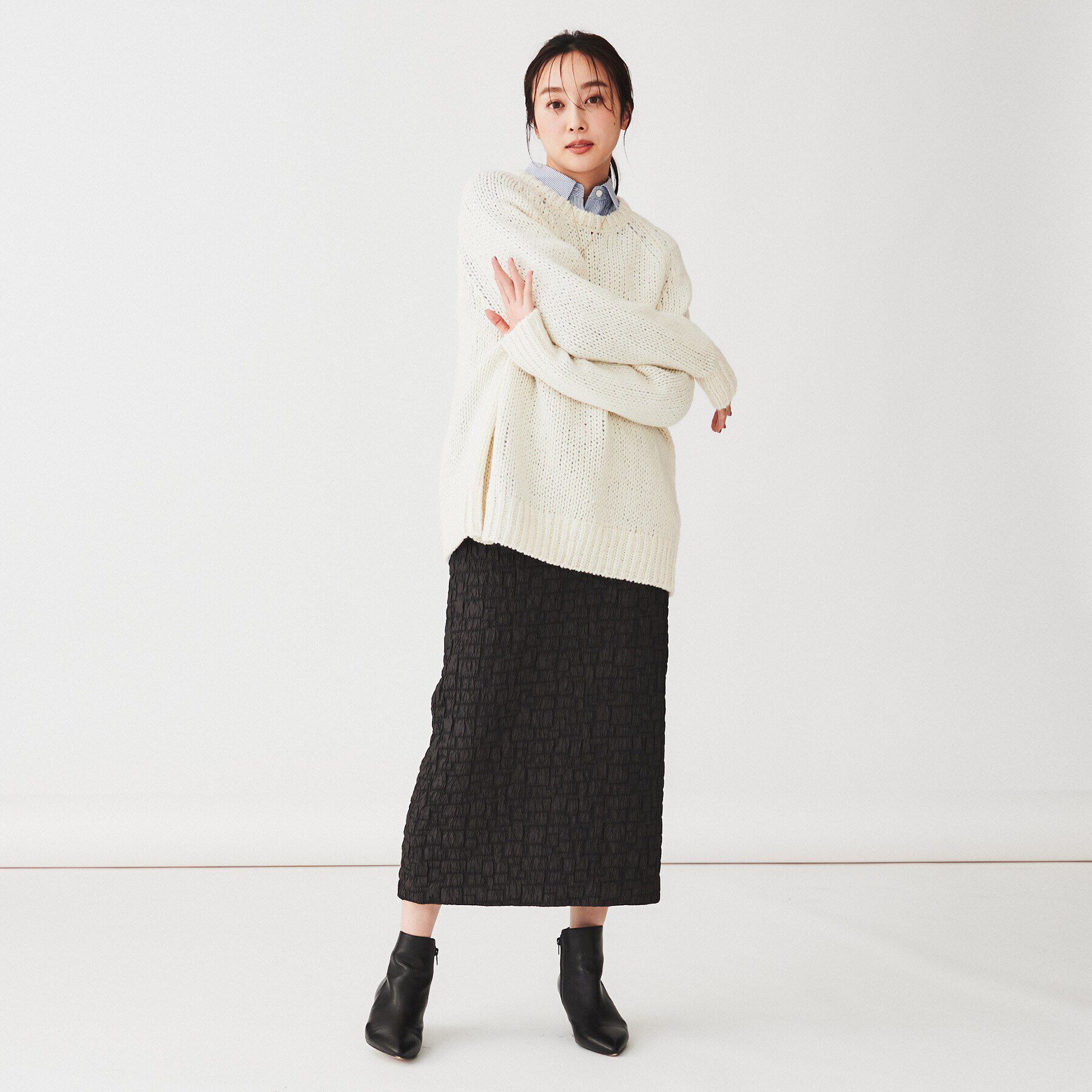 UNTITLED「【後ろウエストゴム/日本製/洗える】ブロック柄ジャカードナロースカート」|スカート|