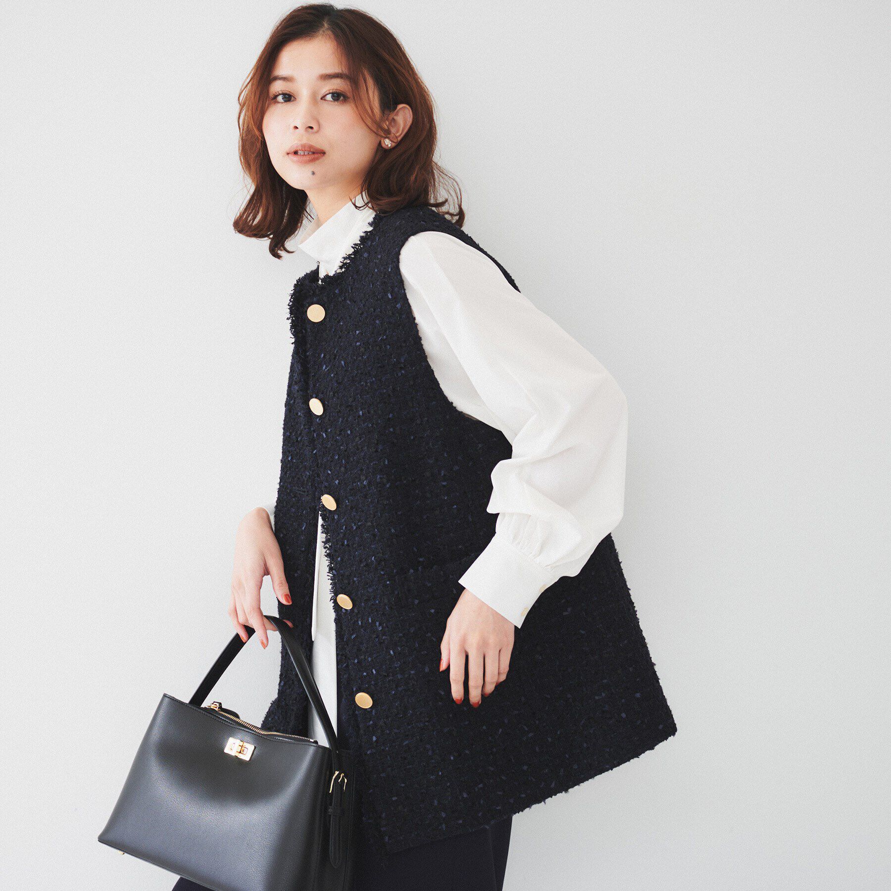 UNTITLED「ファンシーツイードジレ」|ベスト・ジレ|ネイビー(494)