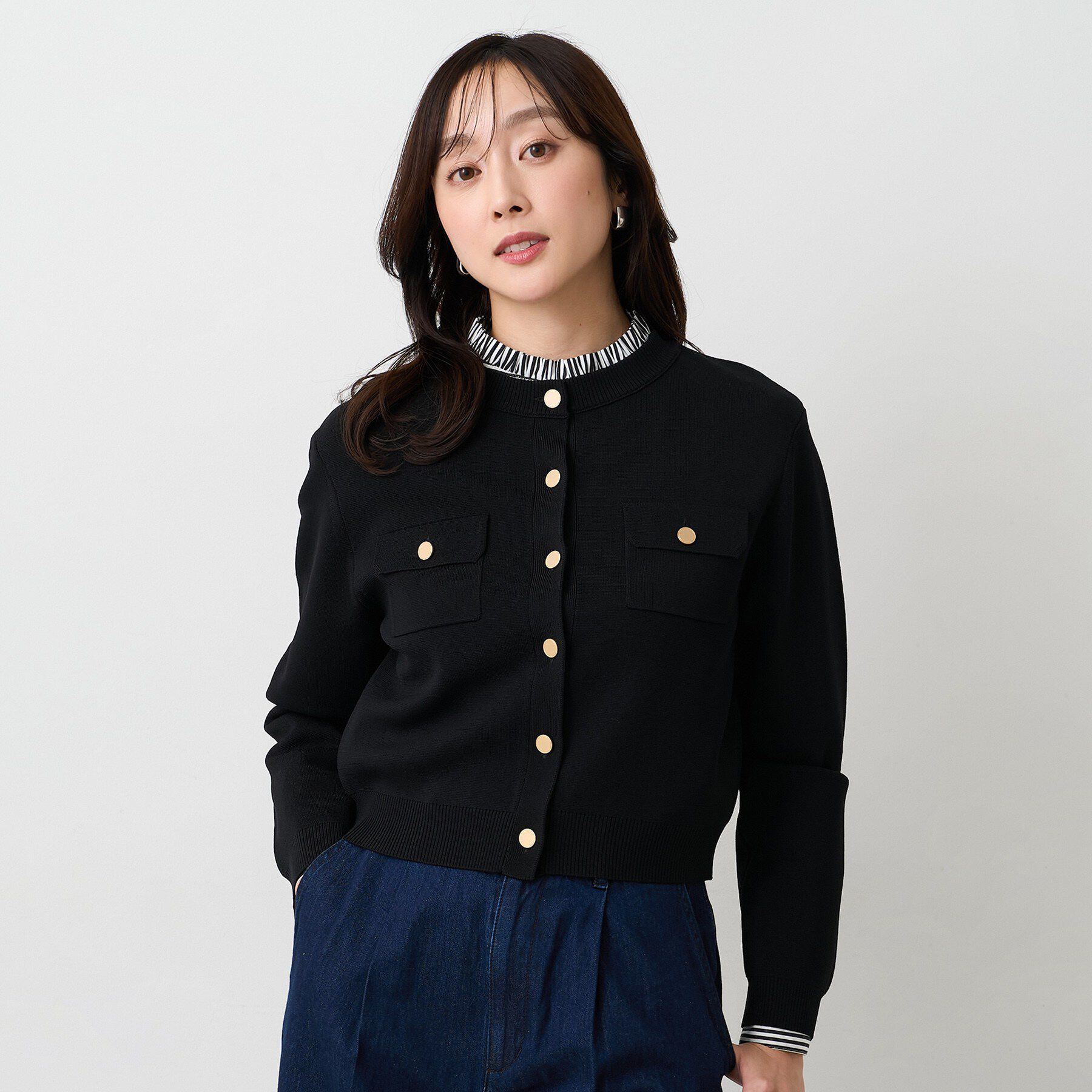 UNTITLED「【洗える/ジャケット風】ミラノリブカーディガン」|カーディガン|ブラック(019)