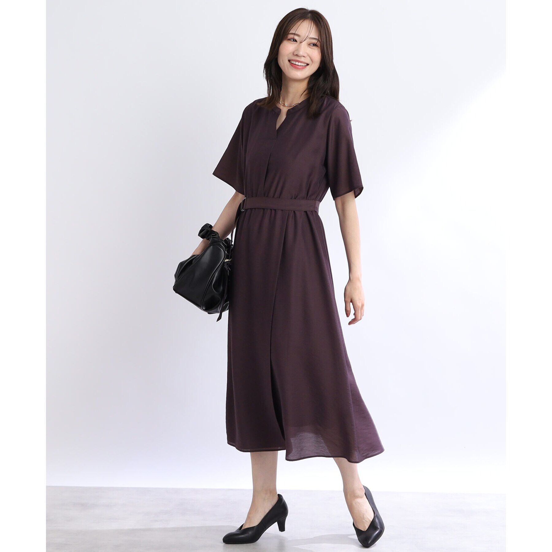 Reflect「【SALE／洗える／サッシュベルト付き】ラップ風デザインワンピース」|ワンピース|