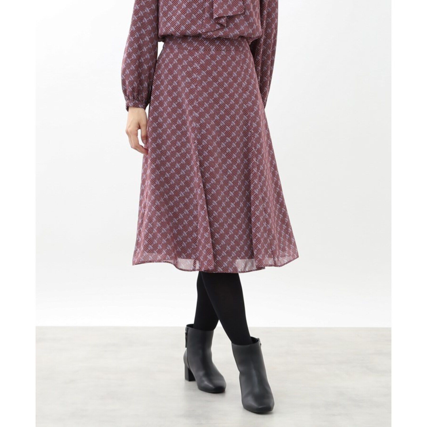 Reflect「【マシンウォッシュ可／セットアップ可能】ヴィンテージプリントフレアスカート」|スカート|ボルドー(164)