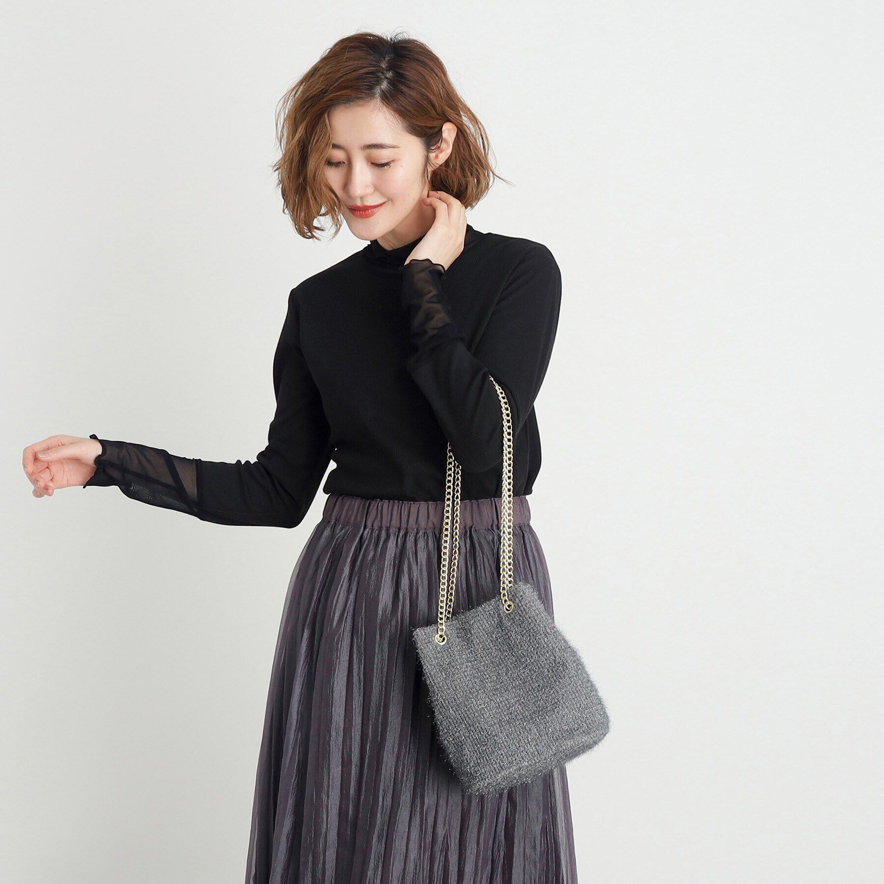 grove「【雑誌掲載】ラメニットチェーン巾着ショルダー」|ショルダー・メッセンジャー|