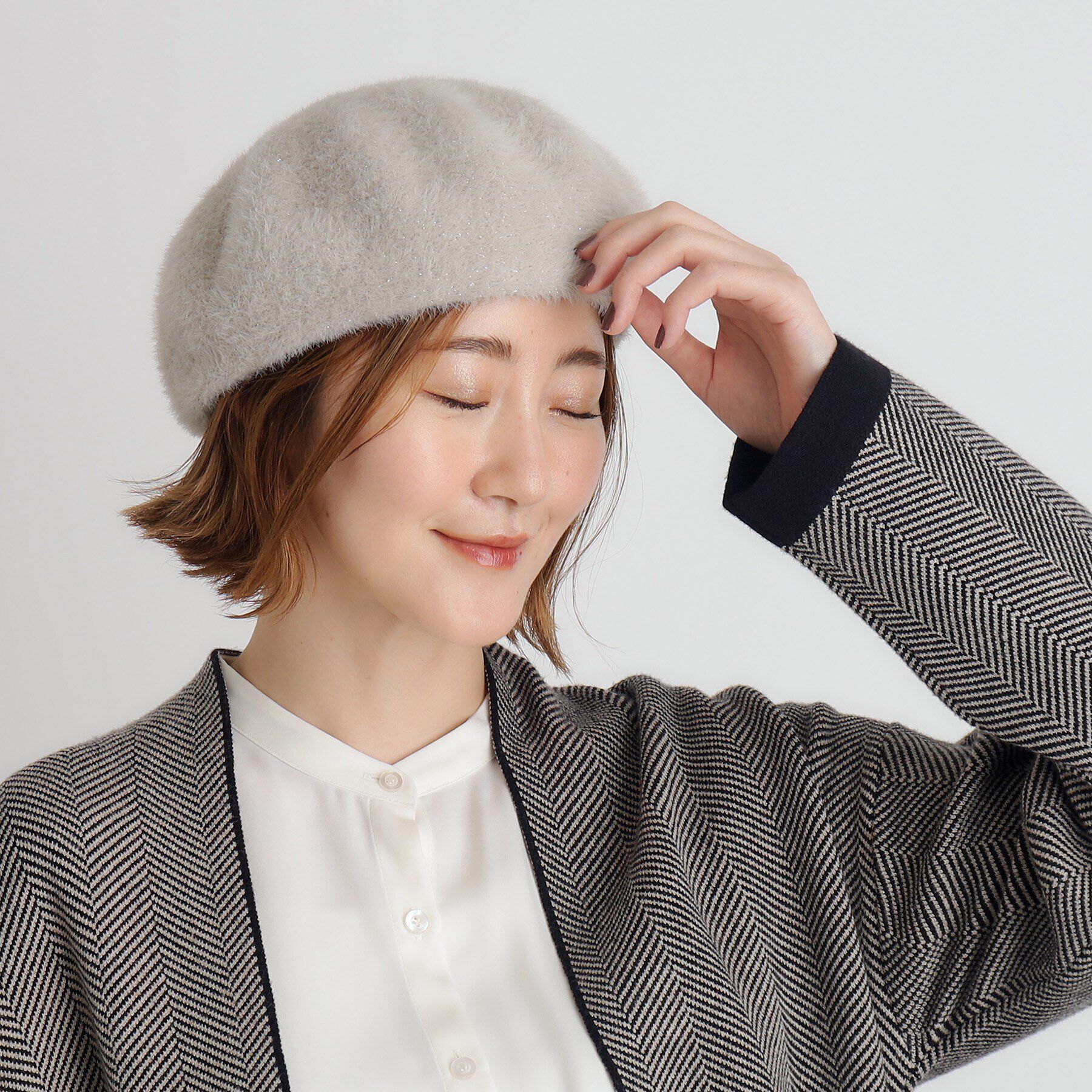 grove「ラメ混ふんわりシャギーベレー」|ハンチング・ベレー帽|